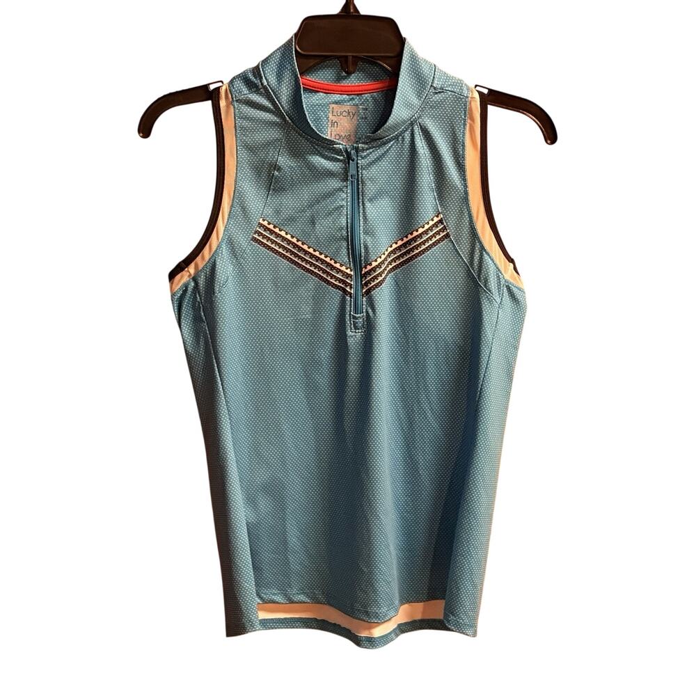 Lucky In Love Athletic Tank Size Small Turquoise/Black/White Razorback Zipper